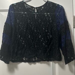 Bebe Black and Blue Lace Blouse